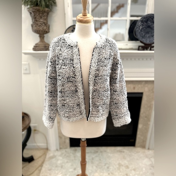 Magaschoni Open Front Tweed Blazer Sand Castle Black - Picture 1 of 11
